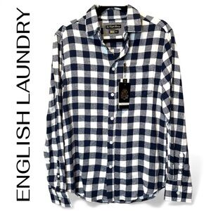 Men’s Small - ENGLISH LAUNDRY - Navy Checkered Plaid Flannel Shirt NEW $88 msrp